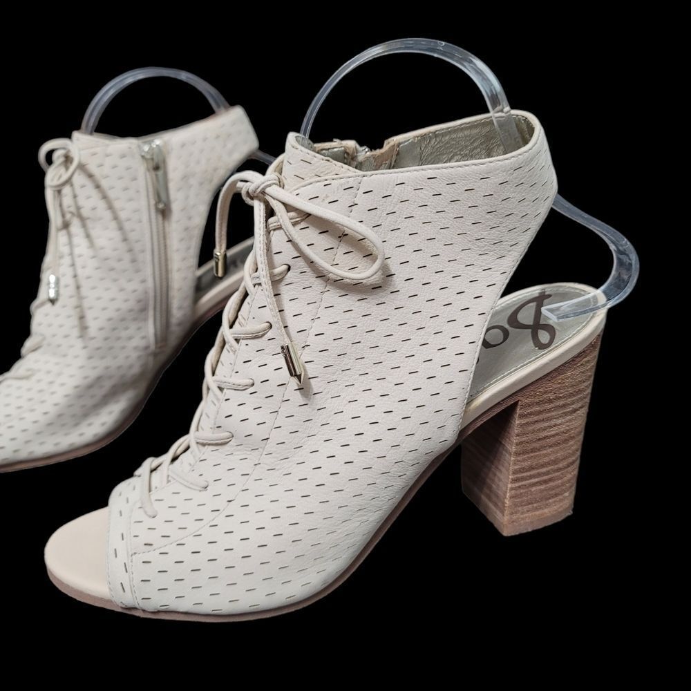 SAM Edelman Ennette Leather Sling Back Open Toe Bootie Cream - Picture 2 of 14